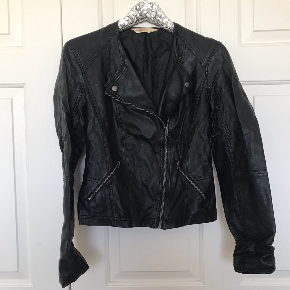 Hollister Black Faux Leather Jacket L
